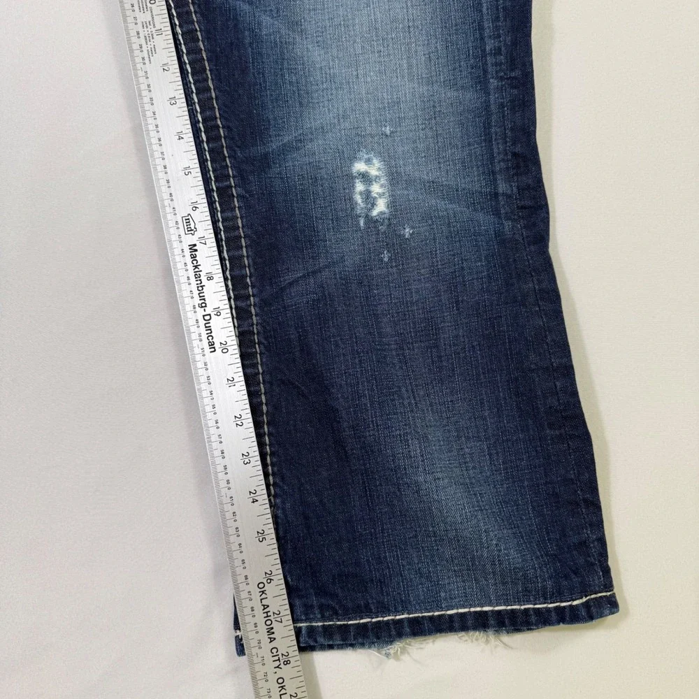 Rock Revival Jeans Mens 36 (Fits 37x28) Blue Dino Relaxed Straight Distressed